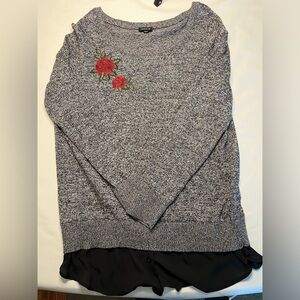 Torrid Black Marbled‎ sweater floral embroidery faux undershirt medium 00